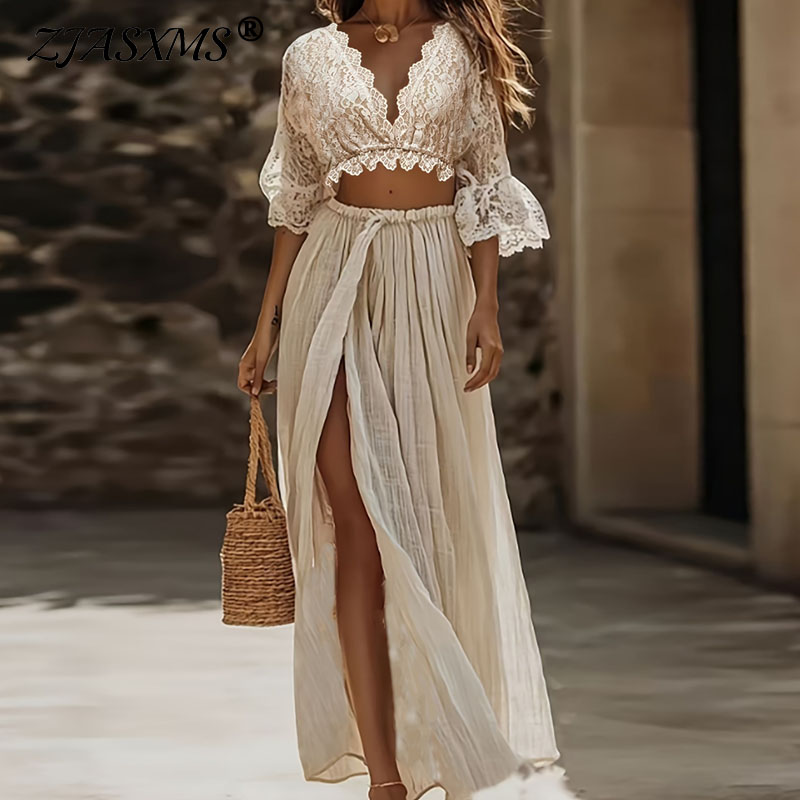 Summer Clothing Vacation - Womens Bohemian Lace Two Piece Set