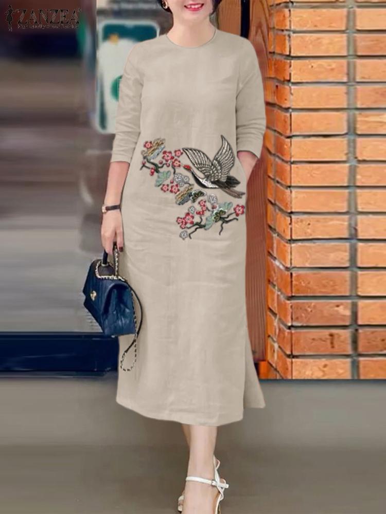 Sundress Midi Floral - ZANZEA Women Vintage Embroidery Sundress O-neck