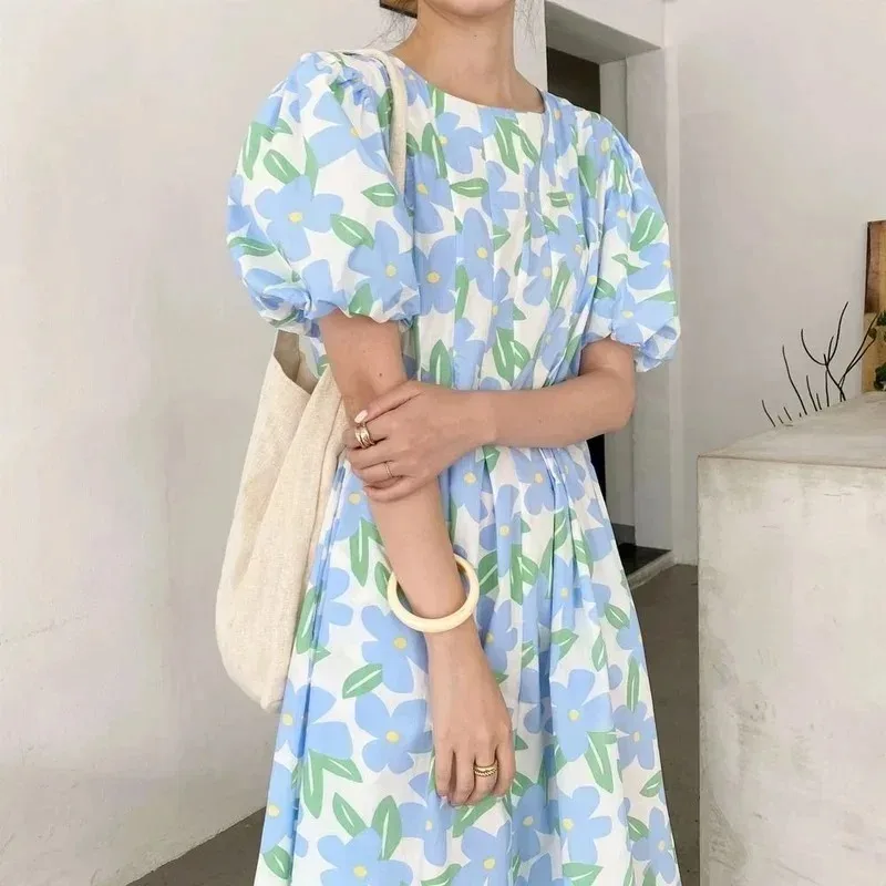 Sundress Midi Floral - Mùa Hè Cổ Tròn Cao Cấp