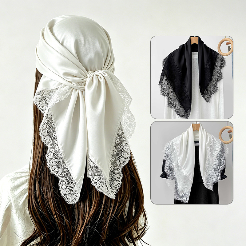 Summer Clothing Hijab - 70x70cm Square Scarf Women Lace Trim