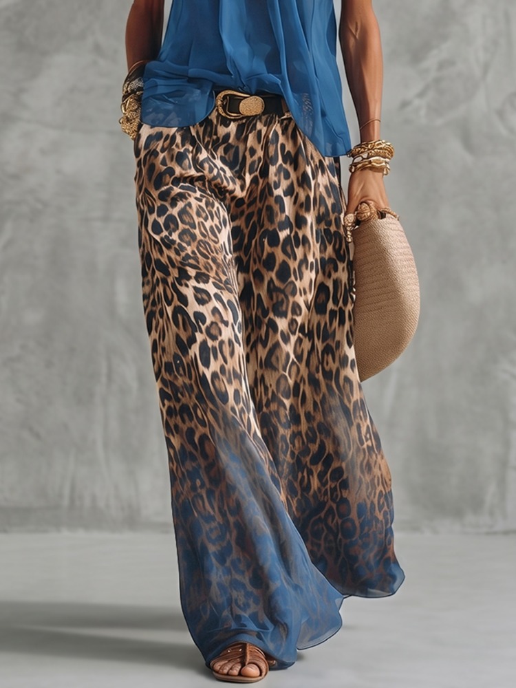 Palazzo Pant Wide - Yeezzi Women's Fashion Gradient Leopard Printed