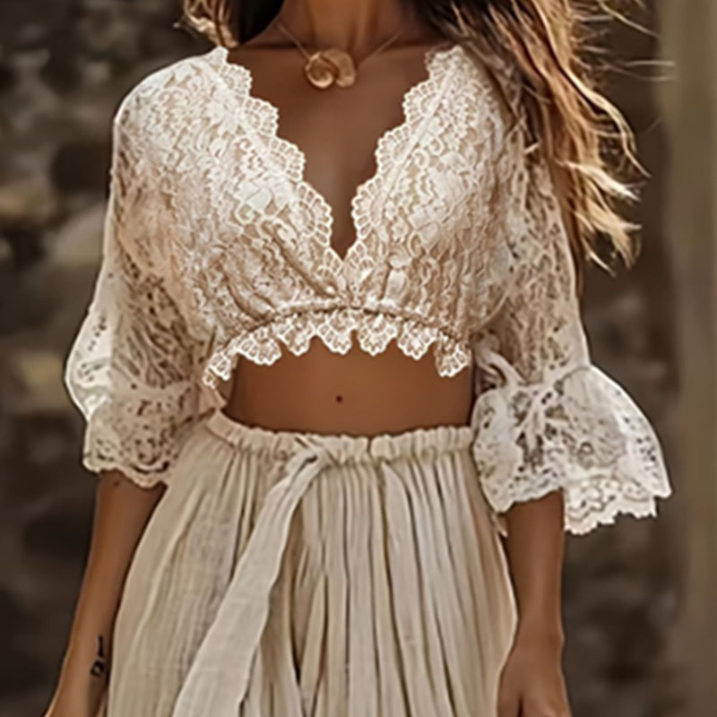 Womens Bohemian Lace Two Piece - đánh giá và giá Summer Clothing Vacation
