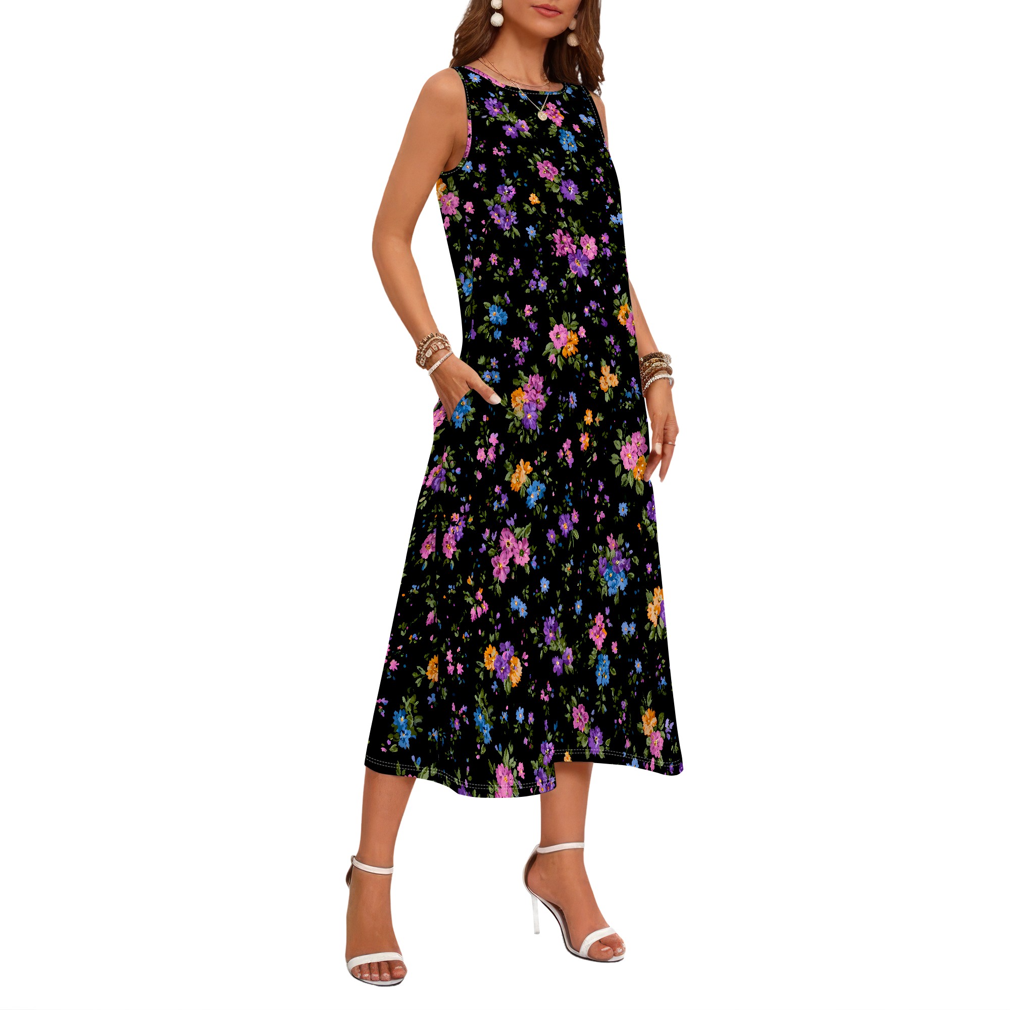 Floral Print Sleeveless Dress, - đánh giá và giá Sundress Midi Floral