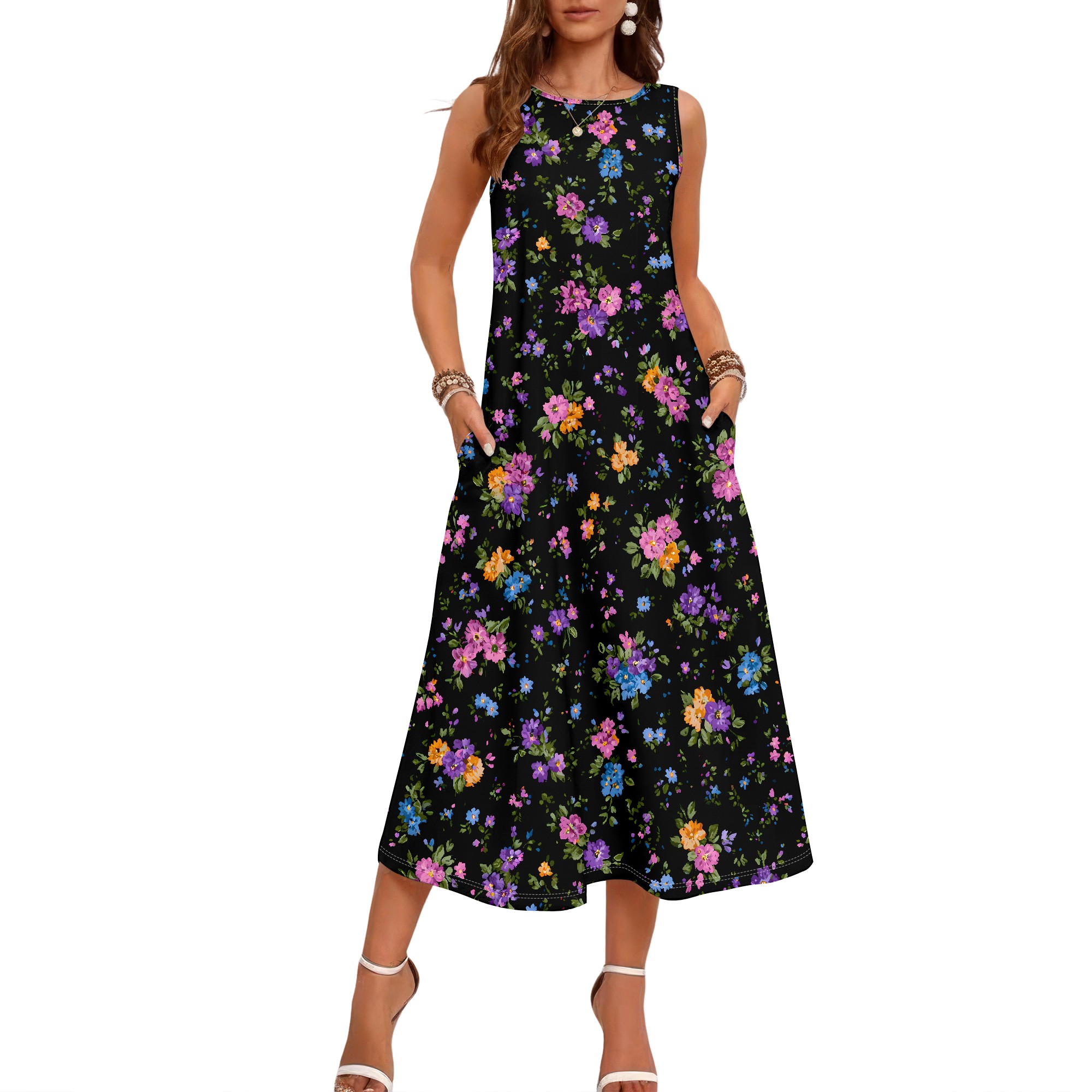 Floral Print Sleeveless Dress, - đánh giá và giá Sundress Midi Floral