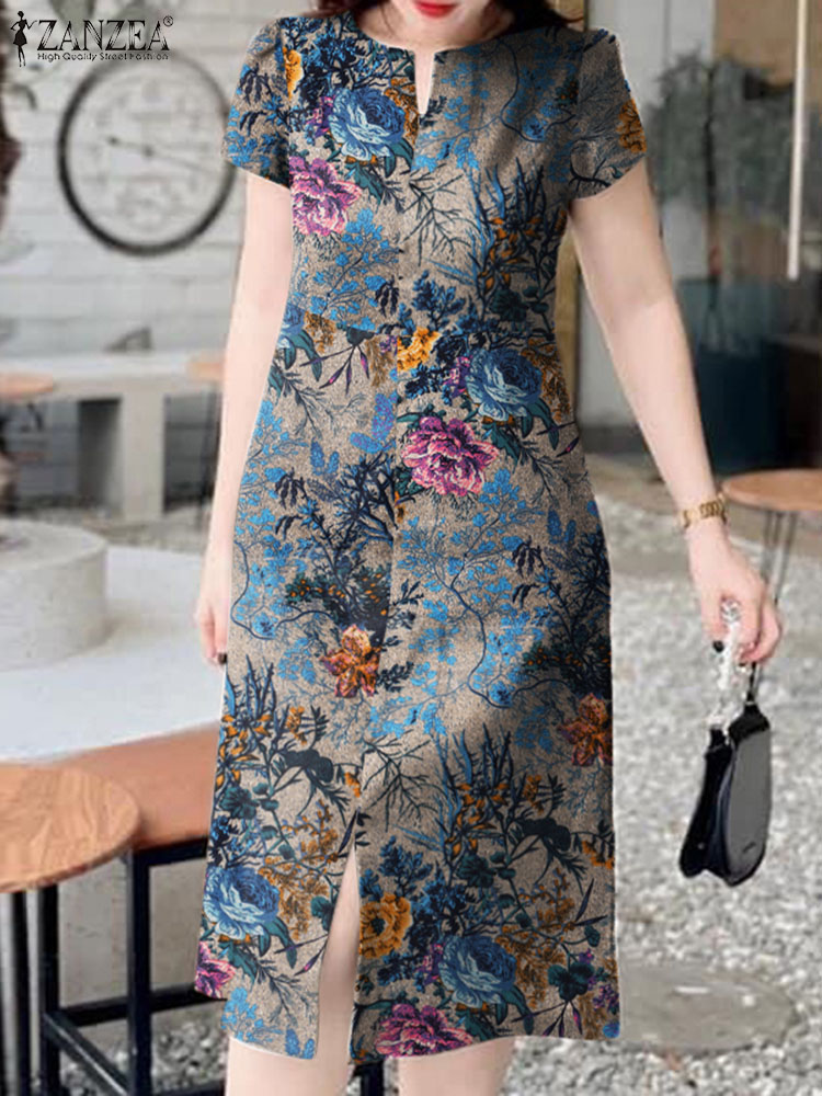 Fashion Retro Short Sleeve Rob - đánh giá và giá Sundress Midi Floral