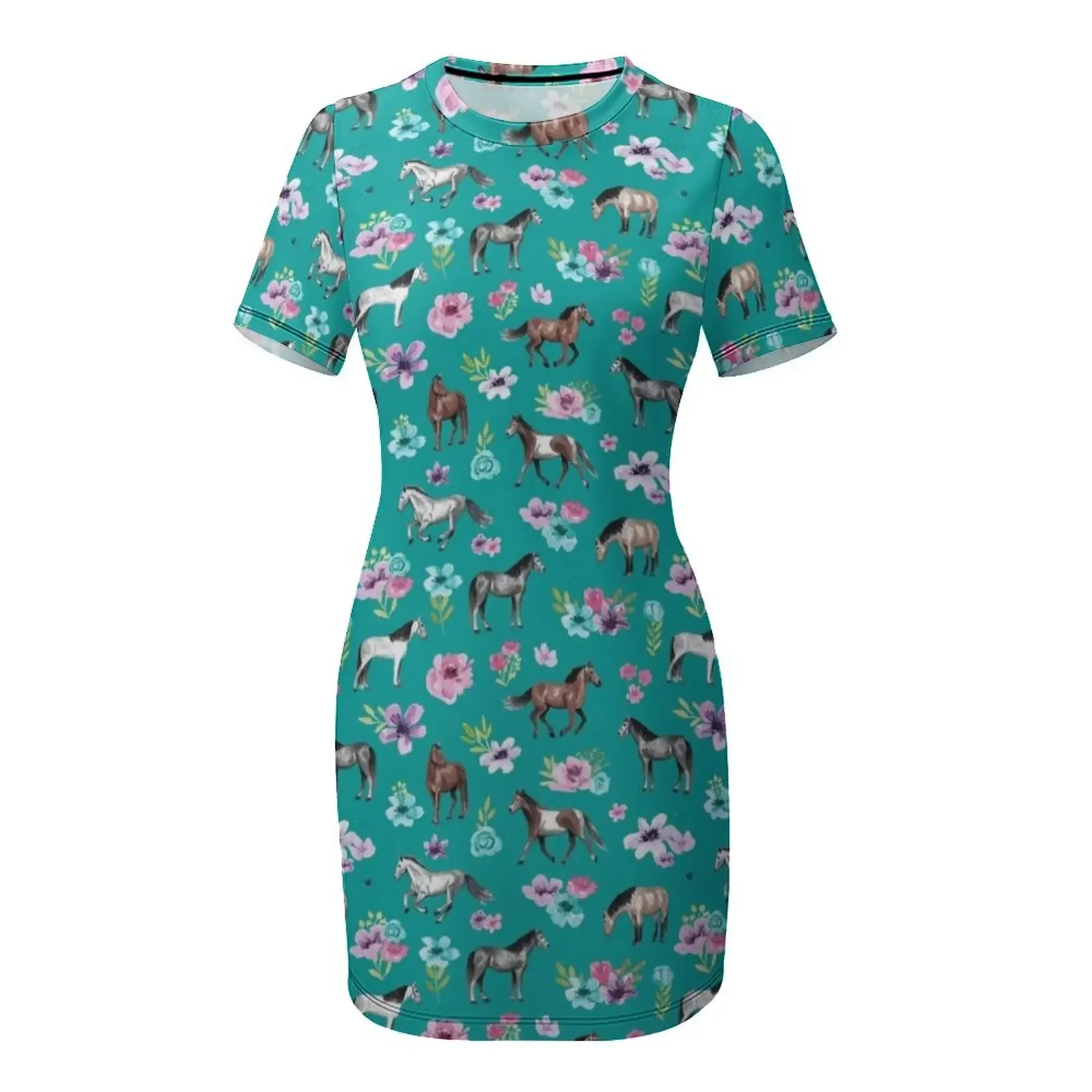 Horses and Flowers on Teal, Tu - đánh giá và giá Summer Clothing Online