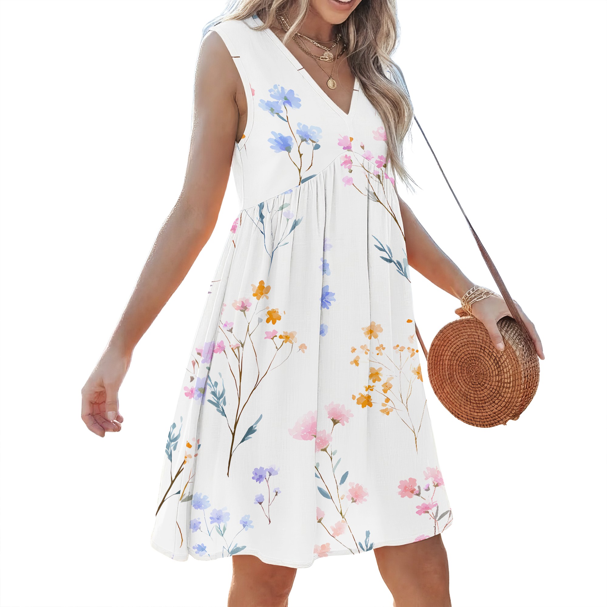 Floral Print, Sleeveless Dress - đánh giá và giá Sundress Midi Floral