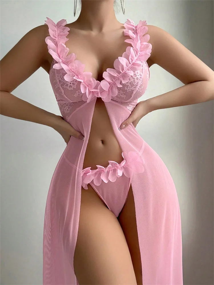 Pink Floral Lace See Through N - đánh giá và giá Summer Clothing For Petite Women