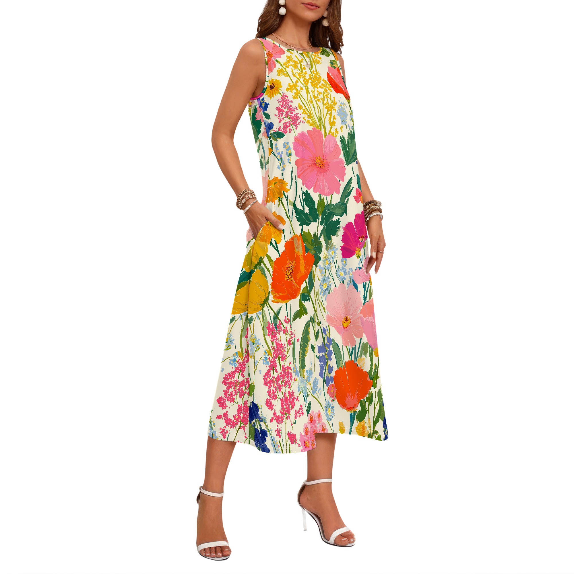 Floral Sleeveless Dress, Vibra - đánh giá và giá Sundress Midi Floral