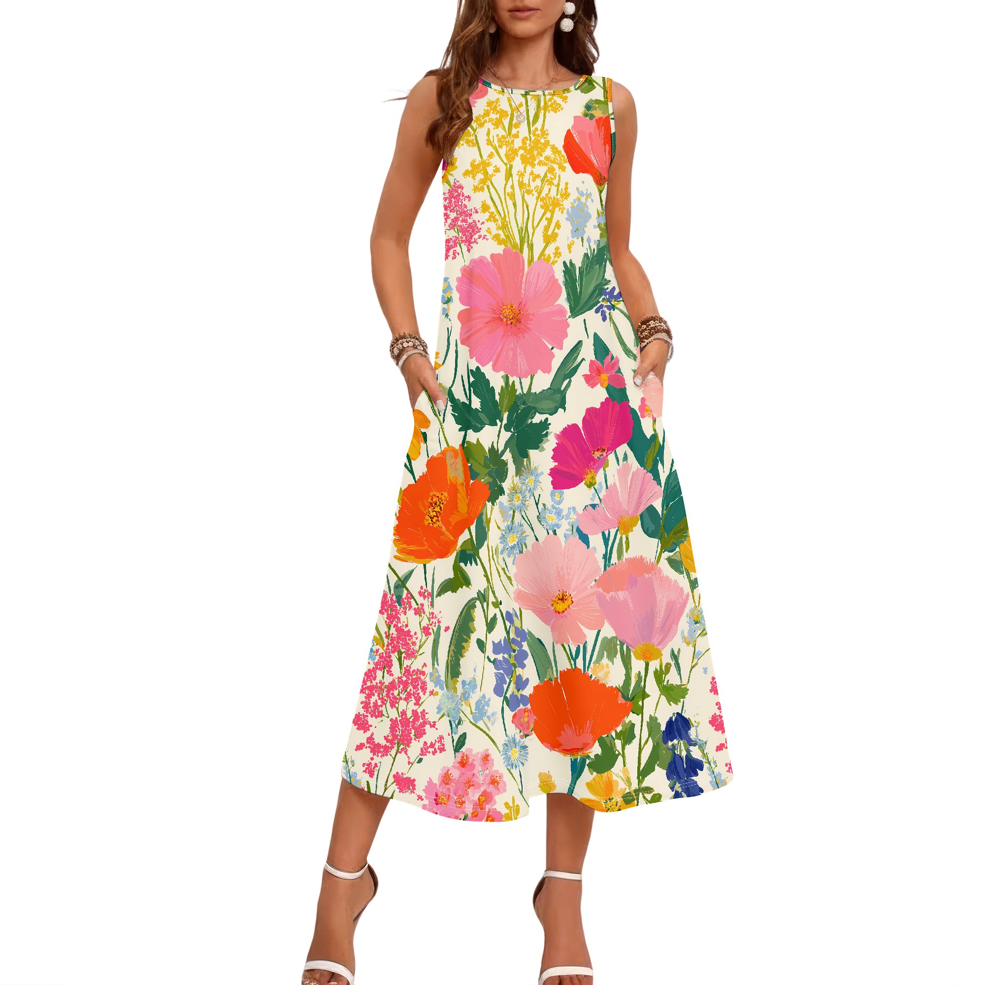Floral Sleeveless Dress, Vibra - đánh giá và giá Sundress Midi Floral