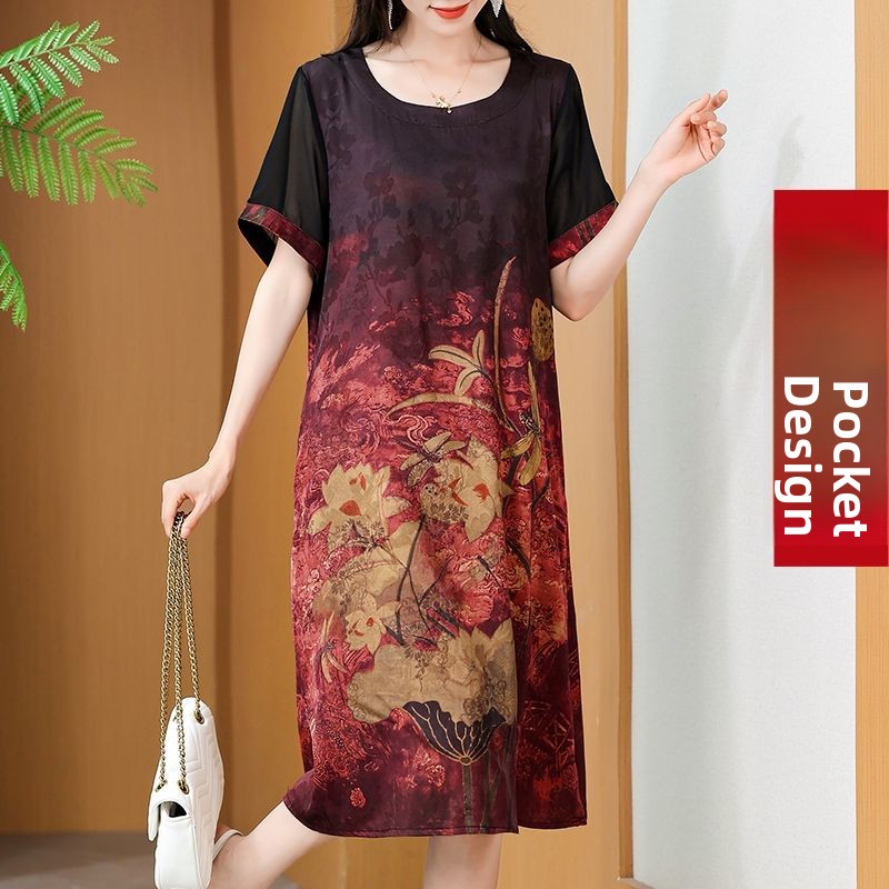 Elegant Mid-Length Printed Dre - đánh giá và giá Summer Clothing Over 60