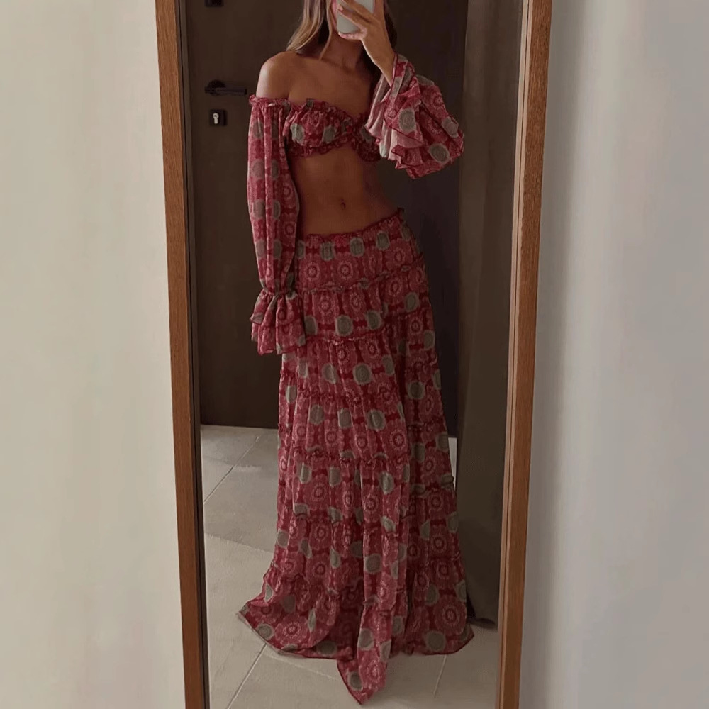 Vintage Print Skirt Two Piece  - đánh giá và giá Summer Clothing Vacation