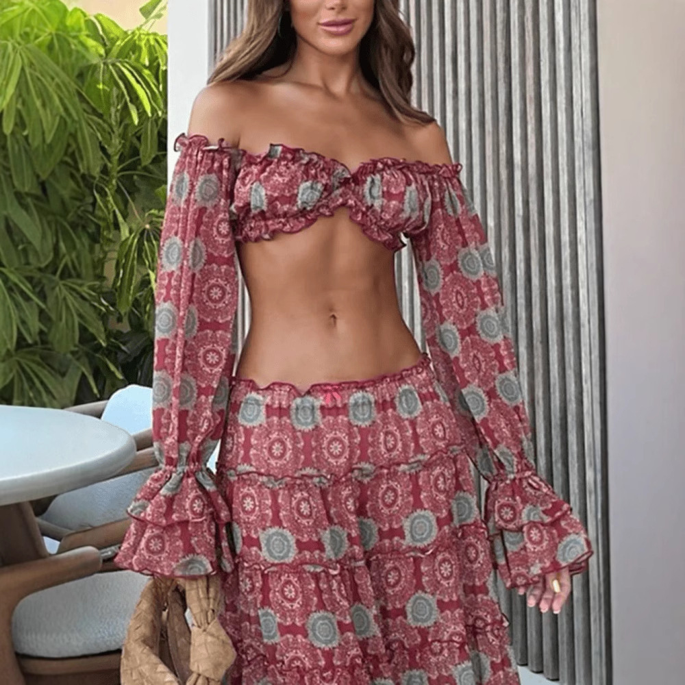 Vintage Print Skirt Two Piece  - đánh giá và giá Summer Clothing Vacation