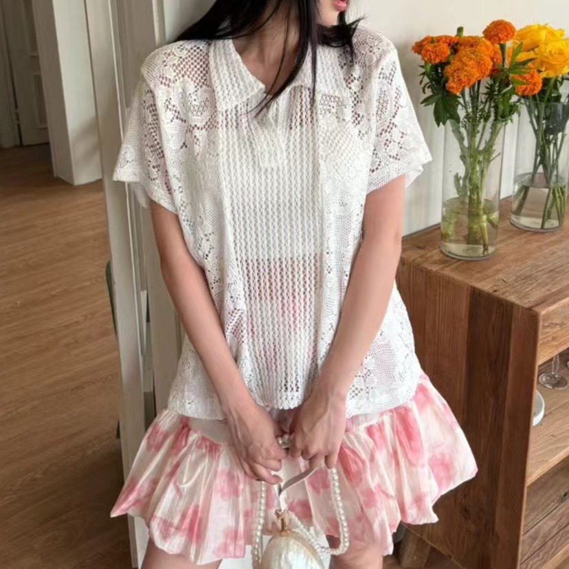 Retro  Collar Lace Shirt Women - đánh giá và giá Summer Clothing Online