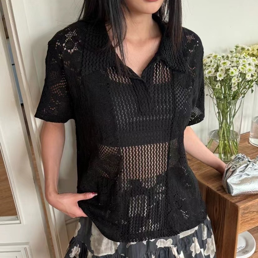 Retro  Collar Lace Shirt Women - đánh giá và giá Summer Clothing Online
